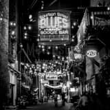 Square Printers Alley and the Bourbon Street Blues Boogie Bar black and white Pictures