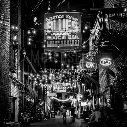 Nashville Black and White Photographs of Printers Alley and the Bourbon Street Blues Boogie Bar Printers Alley and the Bourbon Street Blues Boogie Bar -- Nashville Black and White Photographs