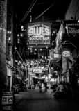 Vertical Printers Alley and the Bourbon Street Blues Boogie Bar black and white Pictures