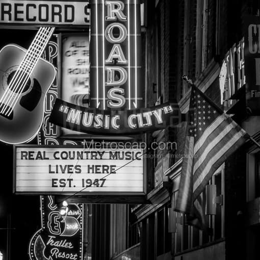 Real Country Music Live Here in Merica -- Nashville Black and White Photography