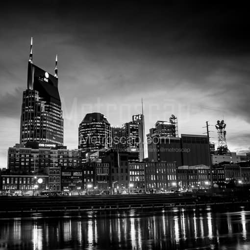 Nashville Black and White Photographs of The Nashville Skyline Reflecting in the Cumberland River The Nashville Skyline Reflecting in the Cumberland River -- Nashville Black and White Photographs