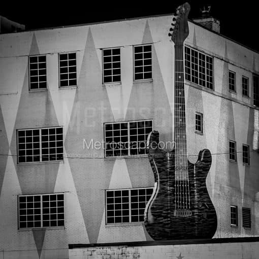 Nashville Black and White Photographs of A Giant Guitar on the Gibson Guitar Building A Giant Guitar on the Gibson Guitar Building -- Nashville Black and White Photographs