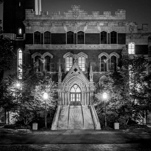 Matte Black WOOD Framed Black and White Nashville Photograph: Kirkland Hall at Vanderbilt in a Square Matte Black Wood Frame