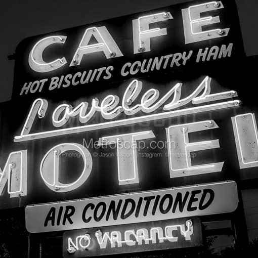 The Loveless Cafe Sign. -- Nashville Black and White Photography