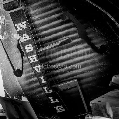 A guitar strap that says Nashville -- Nashville Black and White Photography