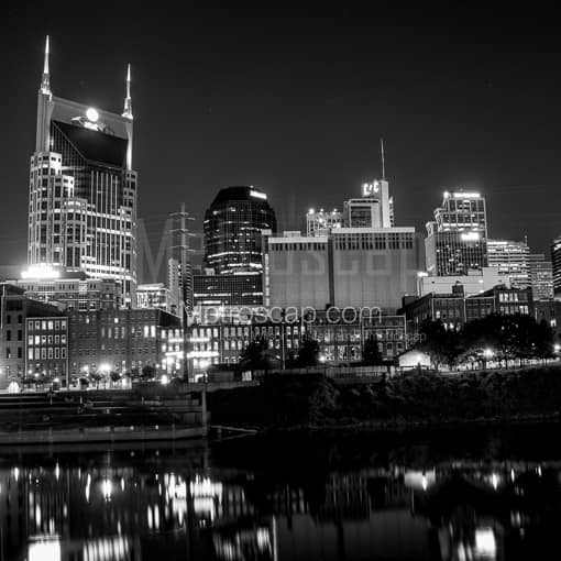 The Nashville Skyline at Night -- Nashville Black and White Photography