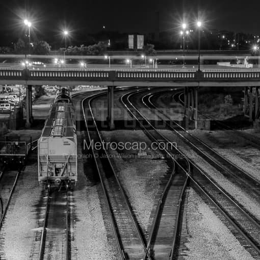 Nashville Black and White Photographs of Railroad Tracks Run Under Broadway in Downtown Nashville Railroad Tracks Run Under Broadway in Downtown Nashville -- Nashville Black and White Photographs
