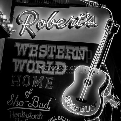 The Neon Sign for Roberts Western World -- Nashville Black and White Photography