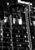 Vertical Beads Hang above Bourbon Street in the French Quarter black and white Photos