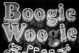 Horizontal The Boogie Woogie Neon Sign black and white Photos