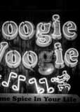 Vertical The Boogie Woogie Neon Sign black and white Photos