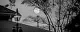 Panoramic A Full Moon Above Cafe du Monde black and white Photos
