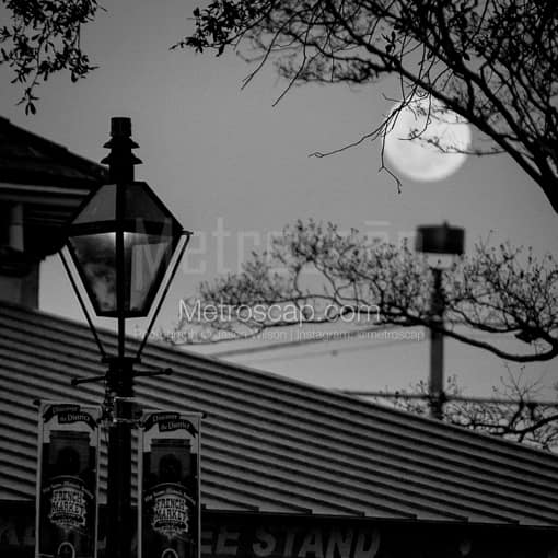A Full Moon Above Cafe du Monde -- New Orleans Black and White Photos