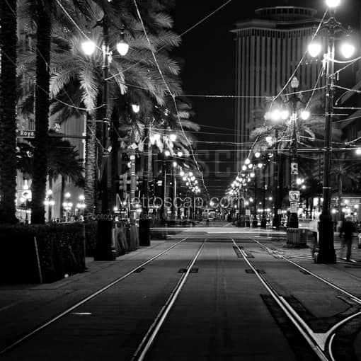 New Orleans Black and White Photos of Canal and Royal Street from the Streetcar Tracks Canal and Royal Street from the Streetcar Tracks -- New Orleans Black and White Photos