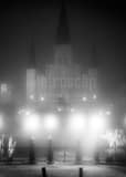 Vertical A Foggy Jackson Square at Night black and white Photos