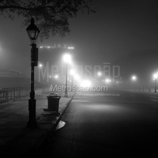 Decatur Street and Jax Brewery in Fog -- New Orleans Black and White Photos