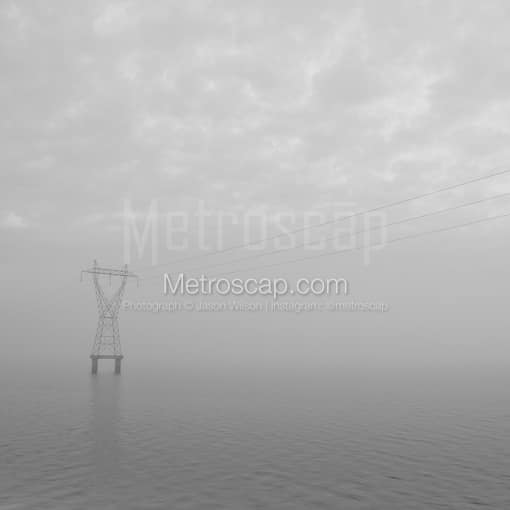 High Voltage Wires Cross Lake Ponchartrain -- New Orleans Black and White Photos