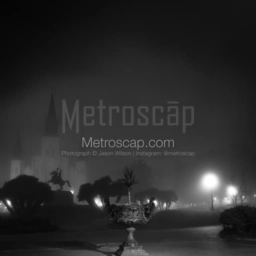 Jackson Square Covered in Fog -- New Orleans Black and White Photos