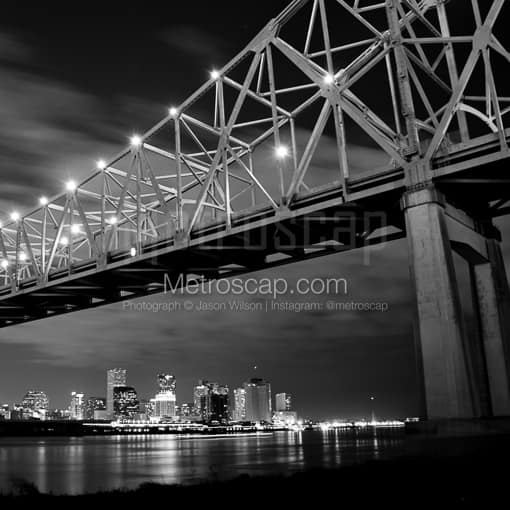 New Orleans Black and White Photos of The New Orleans Skyline and Ponchartrain Expressway Bridge The New Orleans Skyline and Ponchartrain Expressway Bridge -- New Orleans Black and White Photos