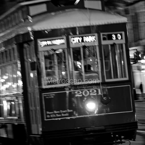 A New Orleans Streetcar Destin for City Park -- New Orleans Black and White Photos