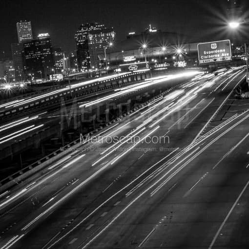The Superdome and US-90 at I-10 -- New Orleans Black and White Photos