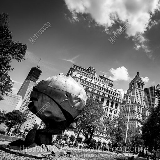 New York City Black and White Photos of The Original World Trade Center Sphere Sculpture The Original World Trade Center Sphere Sculpture -- New York City Black and White Photos