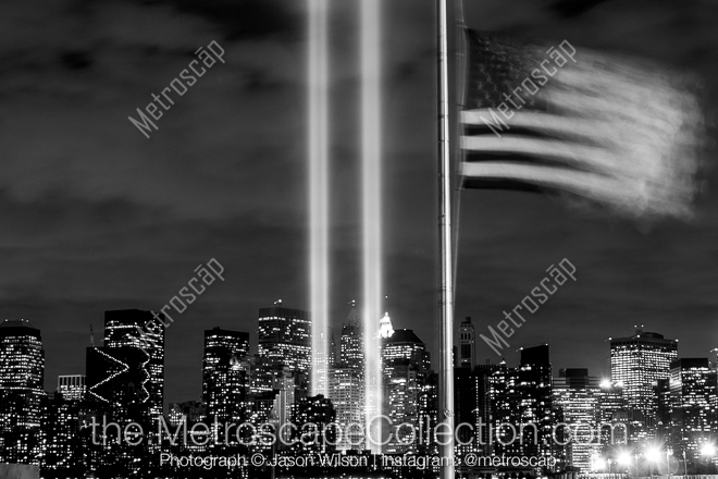 The American Flag Flies at Half Mast in Liberty Park on September 11 -- New York City Black and White Photos