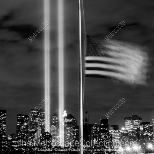 New York City Black and White Photos of The American Flag Flies at Half Mast in Liberty Park on September 11 The American Flag Flies at Half Mast in Liberty Park on September 11 -- New York City Black and White Photos