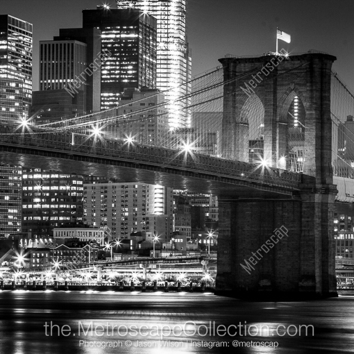 Matte Black WOOD Framed Black and White New York City Photograph: The Brooklyn Bridge in a Square Matte Black Wood Frame