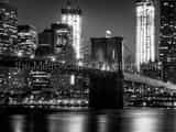 Horizontal The Brooklyn Bridge and Freedom Tower at Night Framed Photos