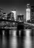 Vertical The Brooklyn Bridge and Freedom Tower at Night Framed Photos