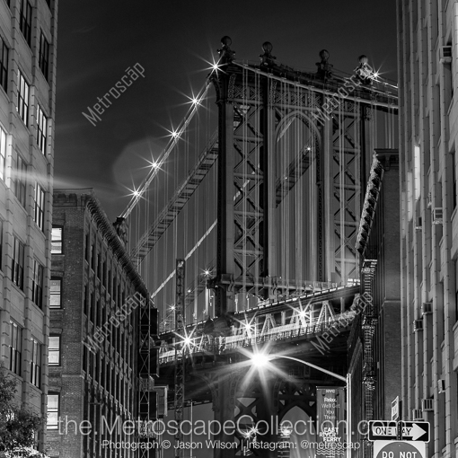 New York City Black and White Photos of Manhattan Bridge view from Washington Street in Brooklyn Manhattan Bridge view from Washington Street in Brooklyn -- New York City Black and White Photos