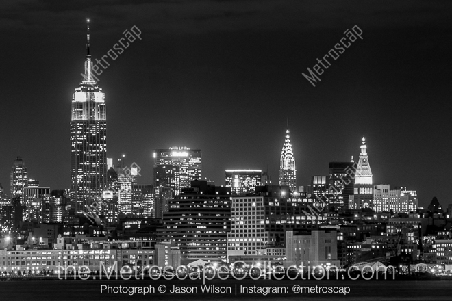 The Midtown Manhattan Skyline at Night from Liberty Park -- New York City Black and White Photos