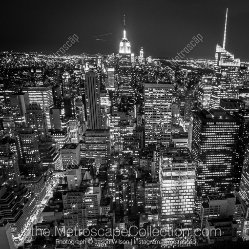 New York City Black and White Photography of The Midtown New York City Skyline at Night The Midtown New York City Skyline at Night -- New York City Black and White Photography