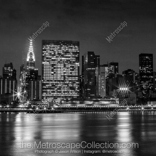 New York City Black and White Photos of The New York City Skyline with the UN Building The New York City Skyline with the UN Building -- New York City Black and White Photos
