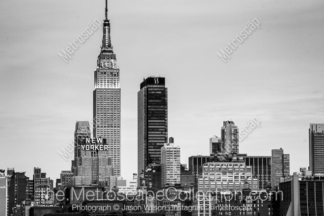 The New Yorker and Empire State Building at Dusk -- New York City Black and White Photos