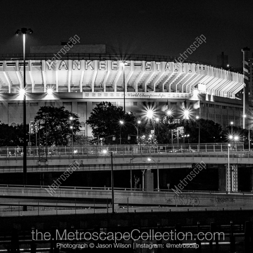 Old Yankee Stadium at Night -- New York City Black and White Photography