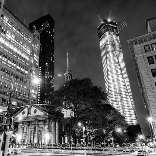 St Paul's Church and the Freedom Tower -- New York City Black and White Photography