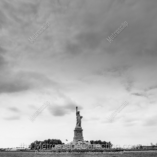 New York City Black and White Photos of The Statue of Liberty and Liberty Island from the New York Harbor The Statue of Liberty and Liberty Island from the New York Harbor -- New York City Black and White Photos