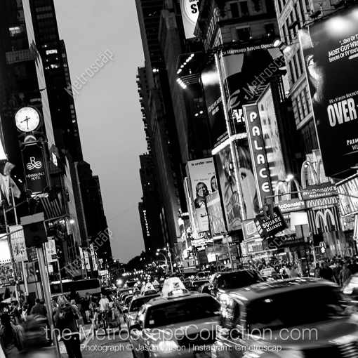 New York City Black and White Photography of Taxi Cabs Clog Times Square in New York City Taxi Cabs Clog Times Square in New York City -- New York City Black and White Photography