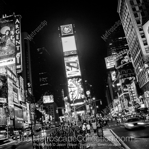 The Times Square Cityscape at Night -- New York City Black and White Photography