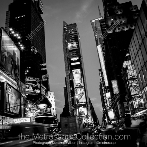 The Times Square Cityscape at Dusk -- New York City Black and White Photography