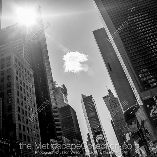 A Single Cloud Floats Above Times Square -- New York City Black and White Photography