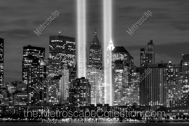 The Light Beams from Lower Manhattan on the September 11 Anniversary -- New York City Black and White Photos
