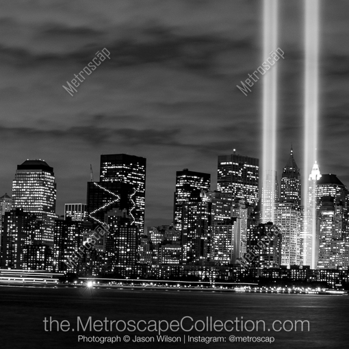 The Tribute in Lights at Ground Zero -- New York City Black and White Photography