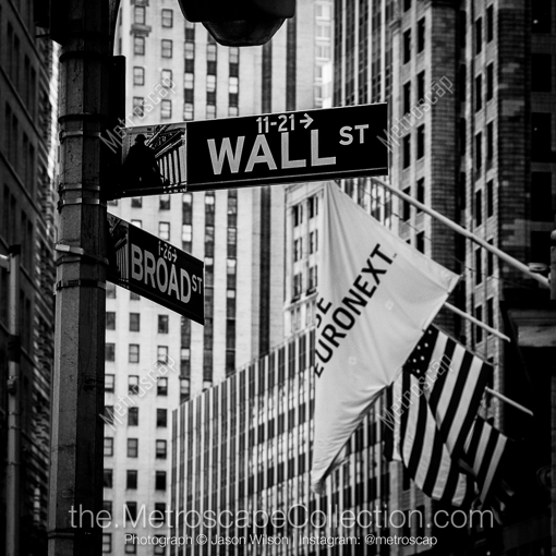 Wall Street at Broad in New York City -- New York City Black and White Photography