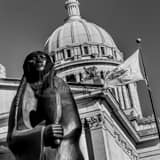 Square A Bronze Squaw outside the Oklahoma Capitol Building Framed Photos
