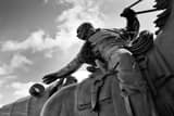 Horizontal The Land Run Statues in Bricktown black and white Pictures
