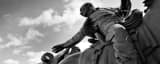 Panoramic The Land Run Statues in Bricktown black and white Pictures