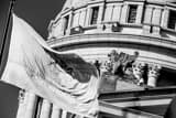 Horizontal The Oklahoma Flag and Griffin atop the Capitol Building Framed Photos